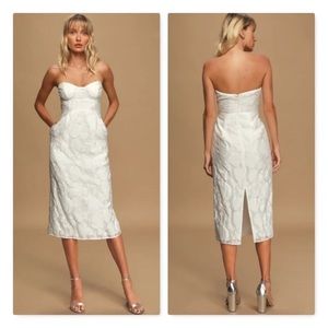 Lulus From this Day White Floral Jacquard Strapless Midi Dress Size S NWT